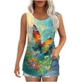 thumbnail image 1 of Oplxuo Womens Butterfly Floral Printed Tank Tops Crewneck Pleated Dressy Flowy Blouse Casual Summer Sleeveless Loose Tunic T-Shirts, 1 of 5