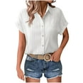 thumbnail image 1 of Oplxuo Womens Button Down Shirts Casual Short Sleeve Dress Shirt Textured Collared Summer Work Blouse, 1 of 7