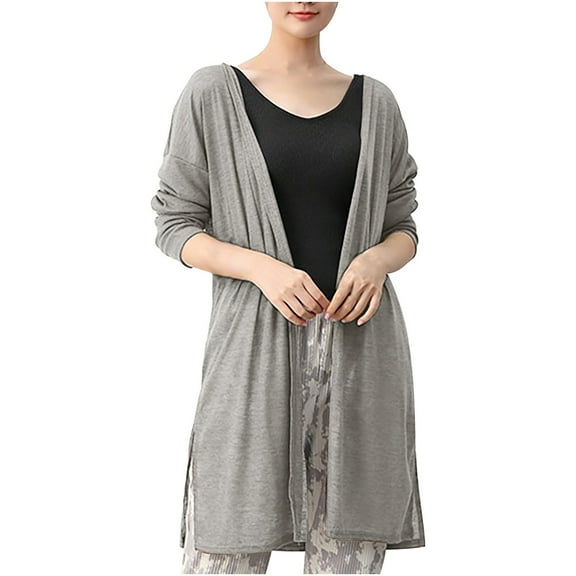 Oplxuo Womens Casual Lightweight Long Sleeve Open Front Cardigan Soft Comfortable Long Blouse Tops