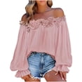 thumbnail image 1 of Oplxuo Womens Casual Off Shoulder Tops Long Sleeve Ruffle Flowy Chiffon Blouses Shirts, 1 of 6