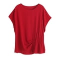 thumbnail image 1 of Oplxuo Womens Crew Neck Batwing Sleeve Jacquard Blouse Plus Size Ruched Ruffle Shirts Summer Casual Dressy Loose Babydoll Tops, 1 of 2