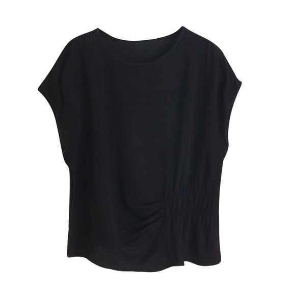 Oplxuo Womens Crew Neck Batwing Sleeve Jacquard Blouse Plus Size Ruched Ruffle Shirts Summer Casual Dressy Loose Babydoll Tops