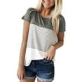 thumbnail image 1 of Oplxuo Womens Crew Neck Short Sleeve Tees Color Block Striped T-Shirt Casual Loose Fashion Tee Tops, 1 of 3