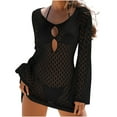 thumbnail image 1 of Oplxuo Womens Crochet Swimsuit Coverup Summer Sexy V Neck Long Bell Sleeve Mesh Knit Bikini Cover Ups Beach Dresses, 1 of 4