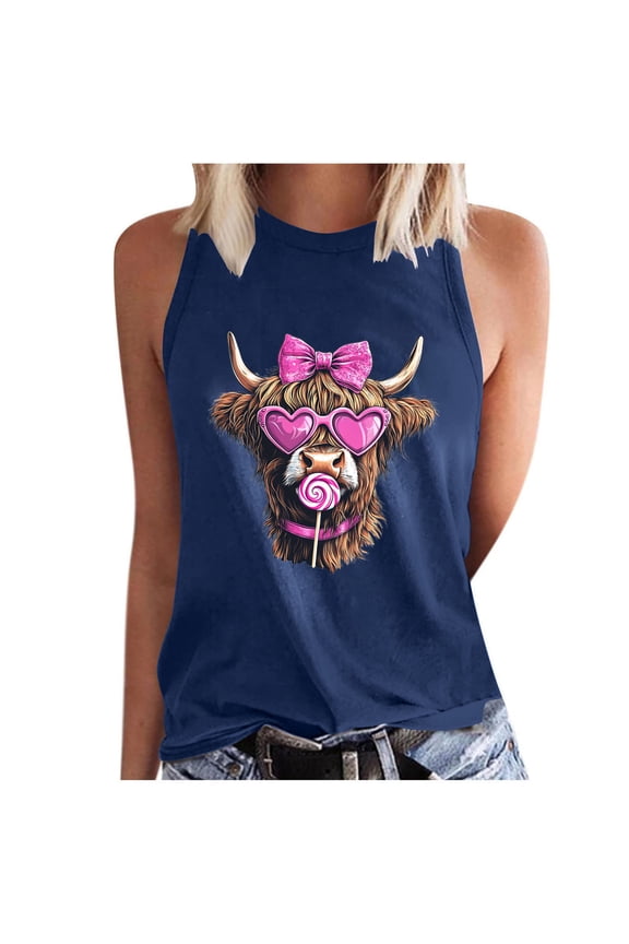 Womens Cute Graphic Tank Tops Crewneck Casual Summer Sleeveless Vintage Western Cowgirl Country Music T-Shirts