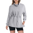 thumbnail image 1 of Oplxuo Womens Drawstring Waist Turtleneck Sweatshirt Solid Color Casual Long Sleeve Pullover Tops Loose Outerwear Shirts, 1 of 7
