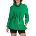 thumbnail image 1 of Oplxuo Womens Drawstring Waist Turtleneck Sweatshirt Solid Color Casual Long Sleeve Pullover Tops Loose Outerwear Shirts, 1 of 7