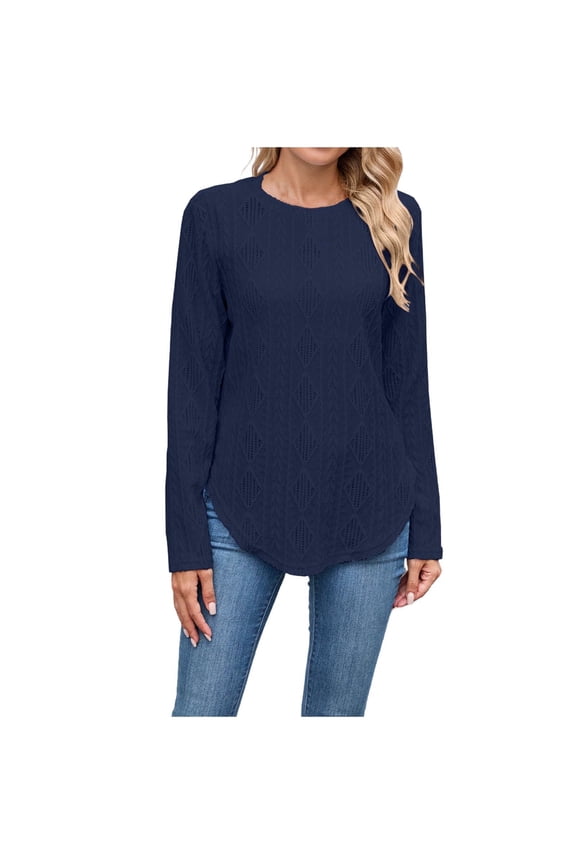 Womens Fall Sweaters 2025 Casual Long Sleeve Crochet Knit Crewneck Hollow Out Lightweight Soft Pullover Sweater Tops