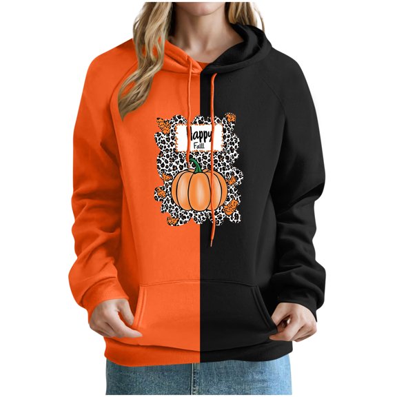 Oplxuo Womens Fall Winter Oversized Hoodies Fleece Sweatshirts Funny Halloween Graphic Long Sleeve Sweaters Pullover with Pocket