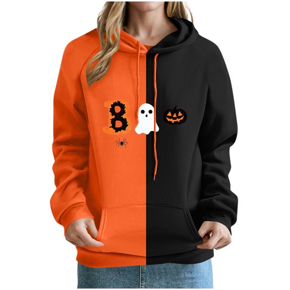 Oplxuo Womens Fall Winter Oversized Hoodies Fleece Sweatshirts Funny Halloween Graphic Long Sleeve Sweaters Pullover with Pocket
