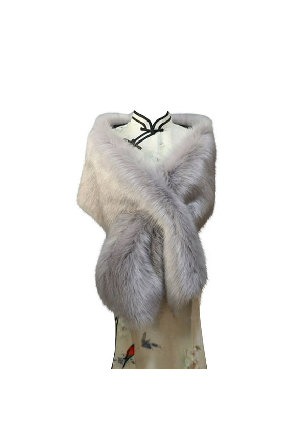 Womens Faux Fur Wraps Bridals Wedding Shawl 1920s Fur Stole Scarf Winter Warm Party Shrug Capelet