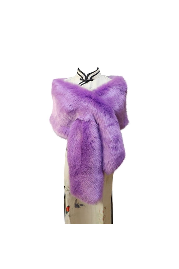 Womens Faux Fur Wraps Bridals Wedding Shawl 1920s Fur Stole Scarf Winter Warm Party Shrug Capelet