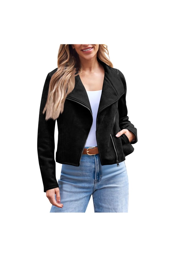 Womens Faux Leather Jackets Suede Fall Fashion 2025 Outfits Winter Clothes Open Front Cropped Coat Outwear