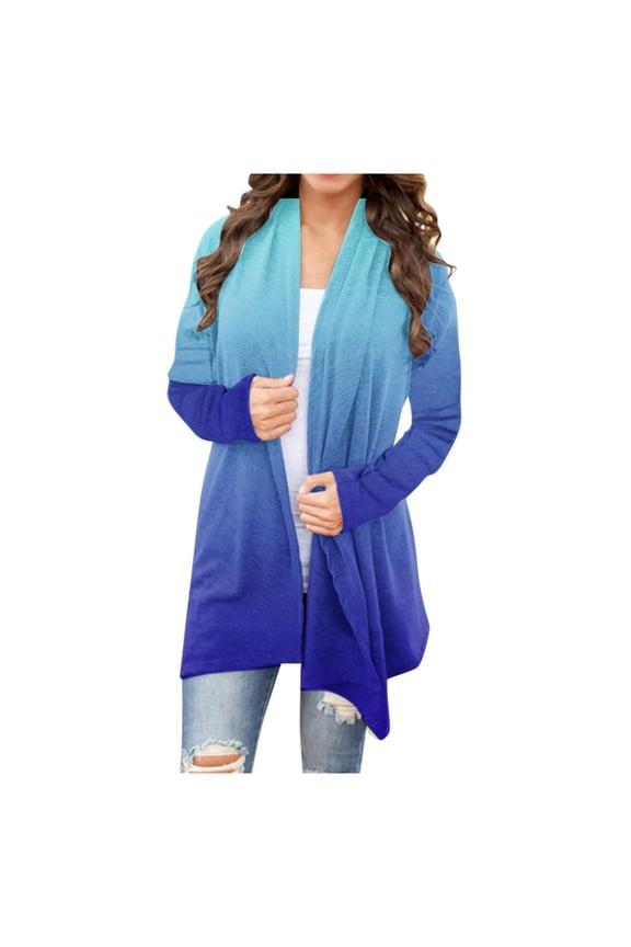 Womens Gradient Draped Cardigans Open Front Long Sleeve Casual Lightweight Fall Jackets Duster