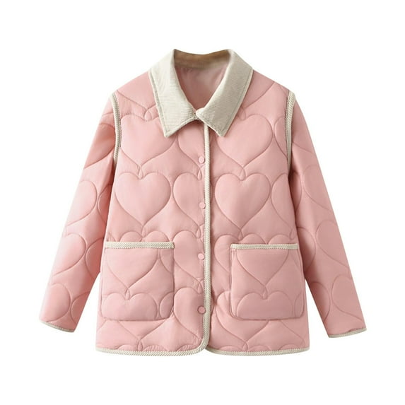 Oplxuo Womens Heart Textures Lapel Quilted Jacket, Lightweight Loose Button Down Casual Long Sleeve Padded Outwear Coats