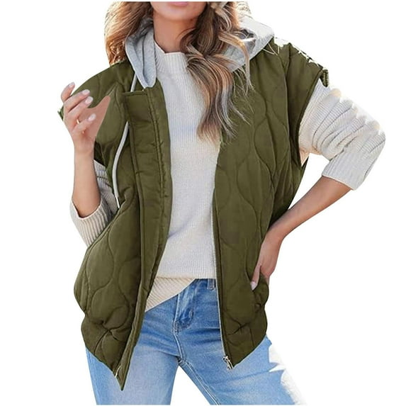 Oplxuo Womens Hooded Quilted Puffer Vest Sleeveless Padded Winter Outerwear Lightweight Warm Gilet Jacket with Pockets