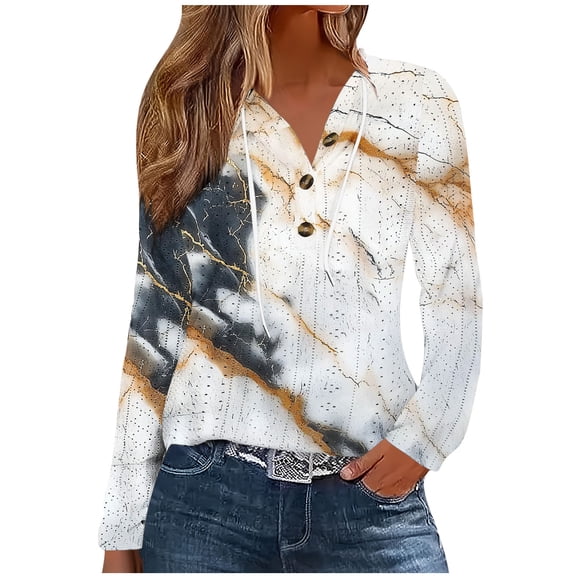 Oplxuo Womens Hoodies 2025 Fall Fashion Boho Floral Print Thin Sweatshirts Long Sleeve Button V-Neck Eyelet Casual Hoody