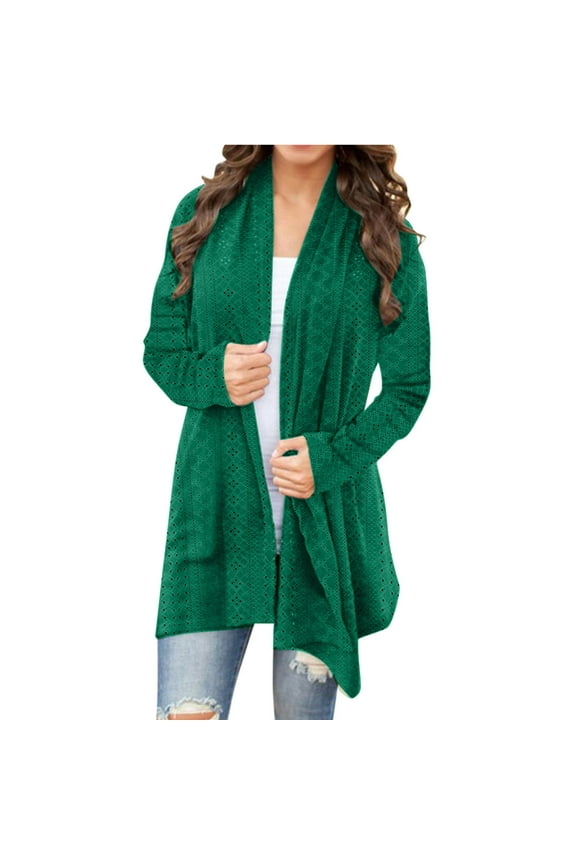 Womens Lightweight Eyelets Draped Cardigans Open Front Long Sleeve Jackets Lightweight Casual Plain Fall Outerwear