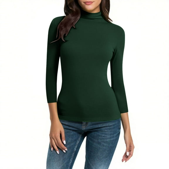 Oplxuo Womens Long Sleeve Turtle Neck Basic Slim Fitted Ribbed Knit Tops Thermal Shirts