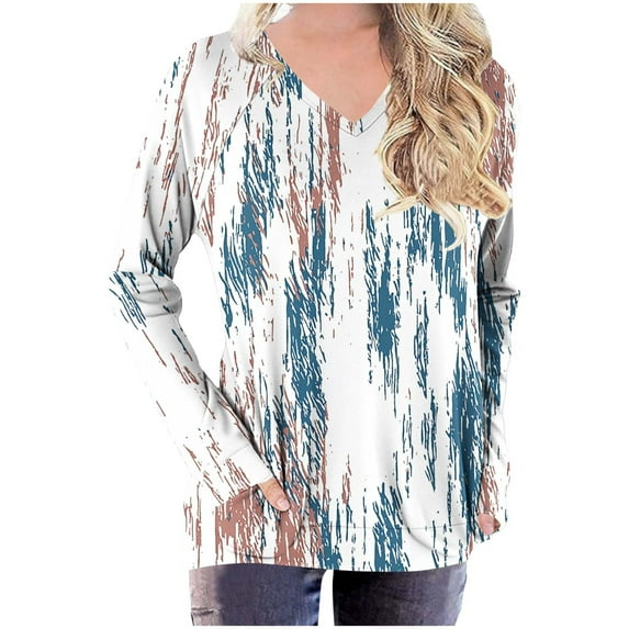 Oplxuo Womens Long Sleeve V Neck T Shirts Casual Loose Dressy Tunic Tops Floral Printed Fall Fashion Outfits Clothes 2025