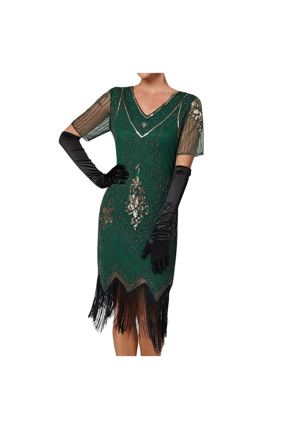 Womens Luxury Embroidery Lace 1920s Flapper Dress Elegant Sequins Tassel Roaring 20s Great Gatsby Party Evening Dress