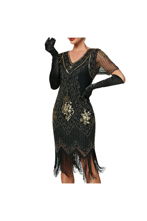 Womens Luxury Embroidery Lace 1920s Flapper Dress Elegant Sequins Tassel Roaring 20s Great Gatsby Party Evening Dress