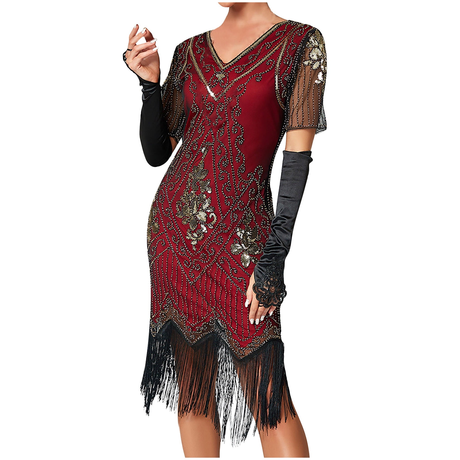 Oplxuo Womens Luxury Embroidery Lace 1920s Flapper Dress Elegant Sequins  Tassel Roaring 20s Great Gatsby Party Evening Dress - Walmart.com