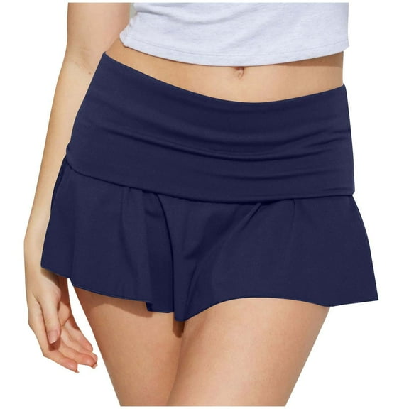 Oplxuo Womens Mini Skirt Casual Fold Over Low Waist Pleated Tennis Athletic Skorts Ruffle Skirts