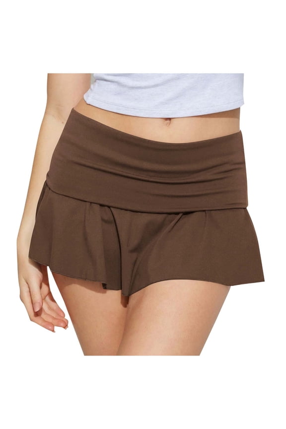 Womens Mini Skirt Casual Fold Over Low Waist Pleated Tennis Athletic Skorts Ruffle Skirts