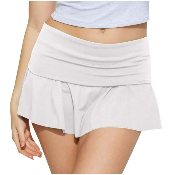 Oplxuo Womens Mini Skirt Casual Fold Over Low Waist Pleated Tennis Athletic Skorts Ruffle Skirts