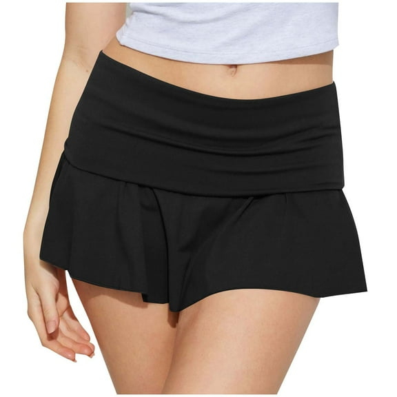Oplxuo Womens Mini Skirt Casual Fold Over Low Waist Pleated Tennis Athletic Skorts Ruffle Skirts
