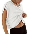 thumbnail image 1 of Oplxuo Womens Open Back Tshirt Short Sleeve Backless Athletic Shirts Loose Fit Casual Crewneck Workout Tops, 1 of 7