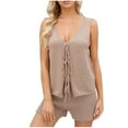 thumbnail image 1 of Oplxuo Womens Open Front Button Crochet Knit Vests Sets 2 Piece Sleeveless Summer Tank Top and Shorts Cute Lounge Sleepwear, 1 of 6
