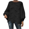 thumbnail image 1 of Oplxuo Womens Oversized Crochet Sweaters Hollow Out Irregular Hem Knit Sweater Long Lantern Sleeve Pullover Tops Fall Winter, 1 of 5