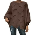 thumbnail image 1 of Oplxuo Womens Oversized Crochet Sweaters Hollow Out Irregular Hem Knit Sweater Long Lantern Sleeve Pullover Tops Fall Winter, 1 of 7