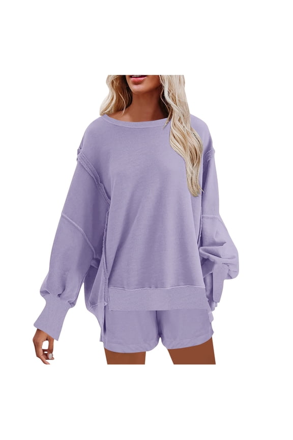 Womens Oversized Reverse Seam Sweatshirt Casual Long Sleeve Crewneck Lightweight Pullover Tops Loose Sweatshirts