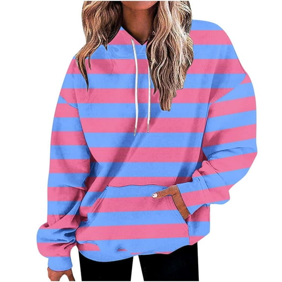 Oplxuo Womens Oversized Striped Hoodies Sweatshirt Colorblock Pullover Long Sleeve Trendy 2025 Fall Tee Tops with Pocket