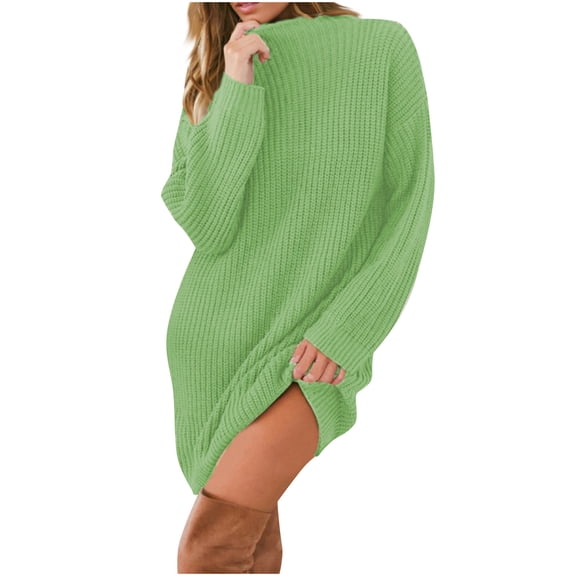 Oplxuo Womens Oversized Turtleneck Sweater Dress - Loose Pullover Long Sleeve Knitted 2024 Fall Winter Cozy Dresses