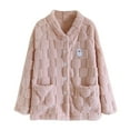 thumbnail image 1 of Oplxuo Womens Pajamas Fluffy Fuzzy Button Down Winter Warm Pj Tops Loose Cute Fleece Sleepwear Jacket with Pockets, 1 of 4