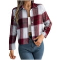 thumbnail image 1 of Oplxuo Womens Plaid Cropped Shacket Button Down Flannel Shirts Long Sleeve Light Jacket Fall Winter Fashion Coats, 1 of 5