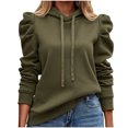 thumbnail image 1 of Oplxuo Womens Pleated Puff Sleeve Hoodies Sweatshirts Pullover Long Sleeve Tops with Drawstring Fall Clothes, 1 of 3