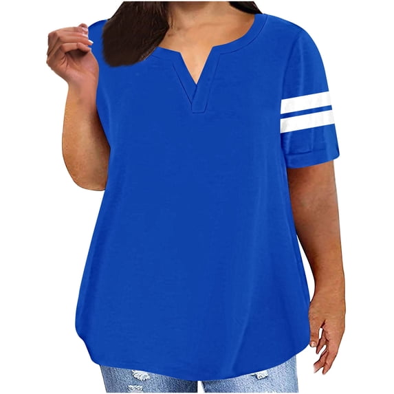 Oplxuo Womens Plus Size T Shirts Striped Short Sleeve V Neck Tops Summer Casual Tshirts Loose Fit Blouses