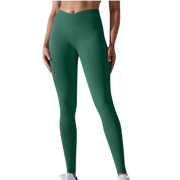 Oplxuo Womens Seamless Ribbed Leggings - Crossover High Waisted Butt Lifting Yoga Pants Stretchy Athletic Gym Running Tights