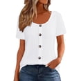 thumbnail image 1 of Oplxuo Womens Short Sleeve Ribbed Knit Sweater Tops Button Down Blouses Casual Summer Crew Neck Pullover Tops, 1 of 4