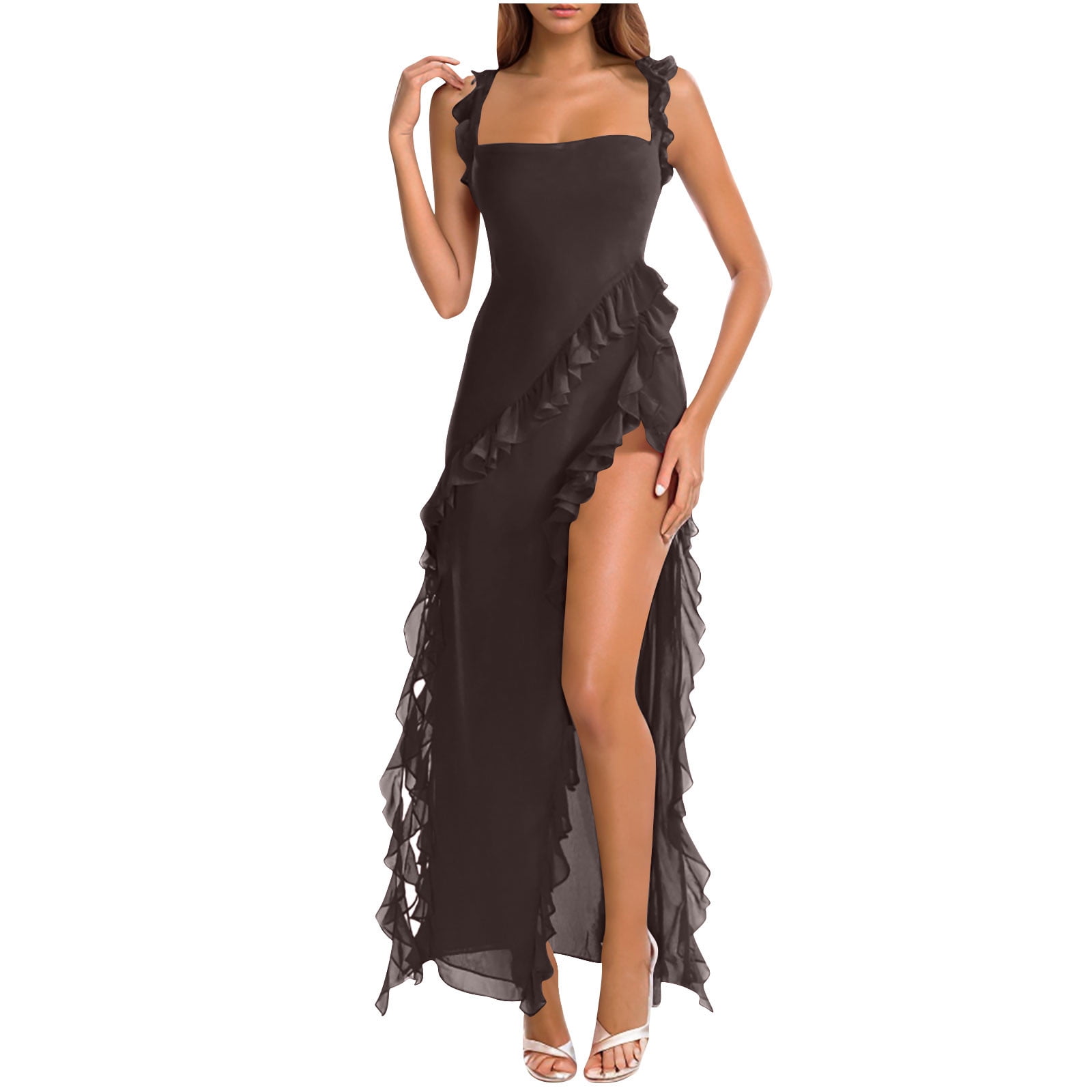 Spevert Women's Floral Bodycon Maxi Dress - Spaghetti Strap, Backless,  Thigh-High Slit