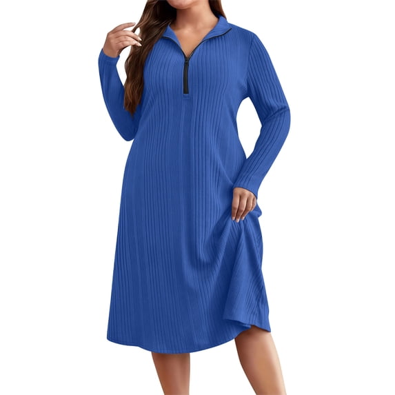 Oplxuo Womens Spring Fall Long Sleeve Dresses Quarter Zip Collared Plus Size Comfy Casual Pullover Knit Sweater Dress 2026