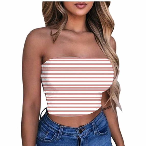 Oplxuo Womens Striped Crop Tube Tops Strapless Off Shoulder Sleeveless Going Out Shirts Stretchy Bandeau Tops