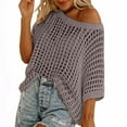 thumbnail image 1 of Oplxuo Womens Summer Scoop Neck Short Sleeve Sweater Casual Crochet Hollow Out Knit Tops Pullover Shirts Beach Coverup, 1 of 6