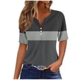 thumbnail image 1 of Oplxuo Womens Summer Tops 2025 Dressy Casual V Neck Button Henley Shirt Color Block Patchwork Tee Blouse Tunic Cotton Tshirt, 1 of 4