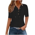 thumbnail image 1 of Oplxuo Womens Summer Tops Eyelet Short Sleeve Lightweight Drawstring Hoodies Button V Neck Casual Blouses Shirts, 1 of 4